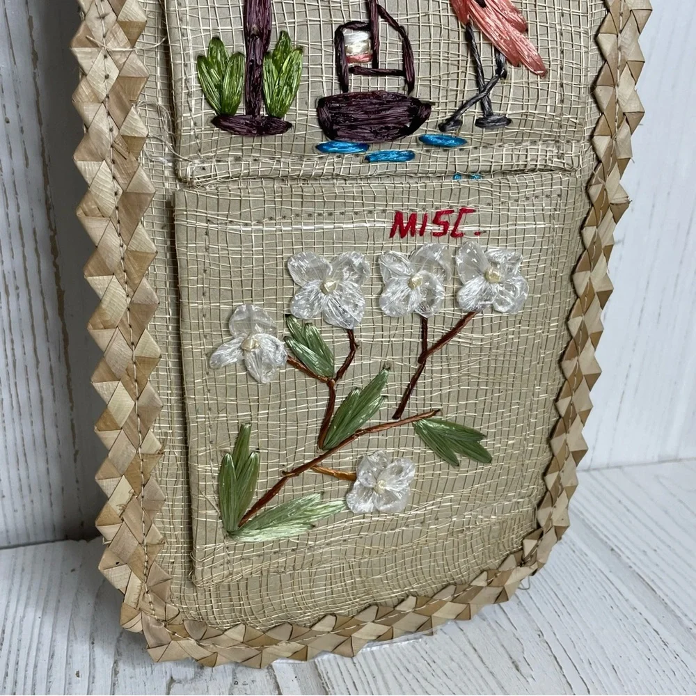 Vintage Smokey Mountains Souvenir Hanging Mail Organizer Woven Flamingo Flowers